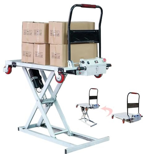 Carrello elevatore idraulico a forbice, tavolo elevatore elettrico mobile per un facile trasporto, capacità 300 kg con altezza di 110 cm, ideale per magazzini e uso industriale