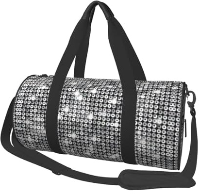 Runde Seesack aus Segeltuch, mit glitzerndem Paillettenmuster, wasserdicht und reißfest. Faltbare Wochenend-Reisetasche
