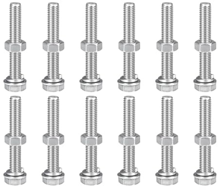 QUARKZMAN 12 Stück M8 x 55mm Sechskantschrauben Muttern Set und Unterlegscheiben Set, 304 Edelstahl Sechskant Maschinenschrauben, Gewindeschrauben mit Vollgewinde, Außensechskant Schrauben
