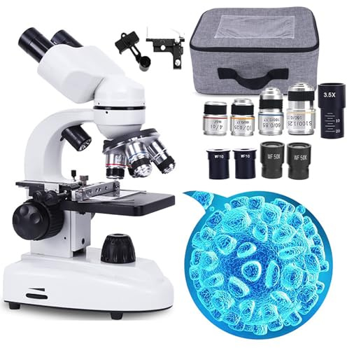 DEaThsalL Microscope Biologique Haute DéFinition 6000X-15000X, Distance Interpupillaire De 55 à 75 Mm, Peut êTre Connecté à Un TéLéPhone Portable, Ensemble De Microscope Binoculaire,15000X