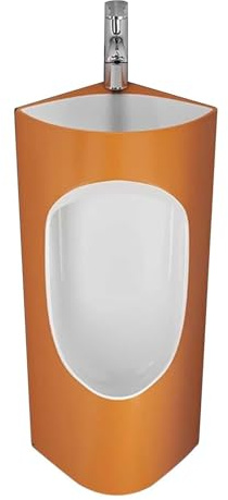 Urinoir Mural Masculin, Urinoir Suspendu pour Hommes en Céramique, Urinaux d'angle Modernes pour Salle de Bain avec Robinet et Lavabo (Orange)