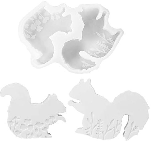 TREABEAR Silikonformen Gießformen Eichhörnchen Gipsformen Zum Gießen, Silikonform Eichhörnchen mit Blume, Silikon Formen Zum Gießen, Tiere Silikonform, Kerzen Formen Silikon Herbst Tiere