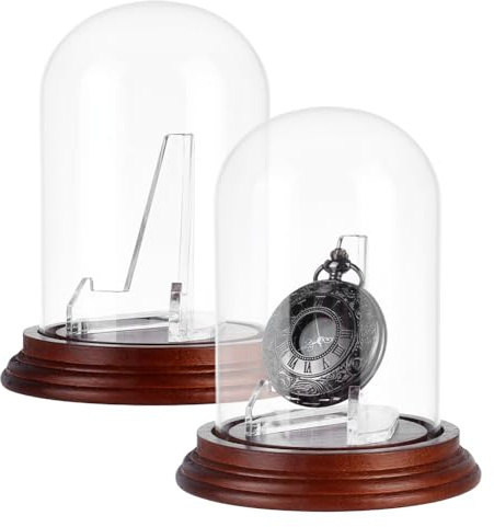 PH PandaHall 2 piezas de cúpula grande de cristal para reloj, caja decorativa de exhibición de reloj de cristal transparente, vitrina protegida para reloj de bolsillo, medallas, coleccionables, fotos