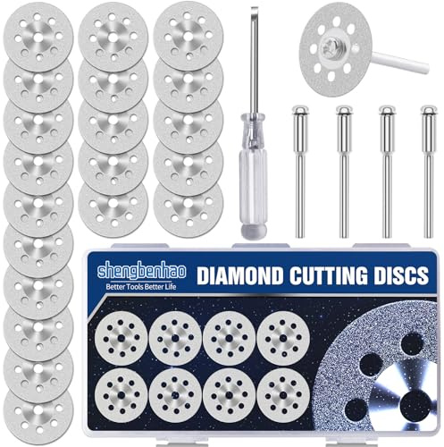 20 Pcs Mini Disques Diamant à Tronçonner pour pour Outil Rotatif Dremel, 30mm Disques à Tronçonner Diamantés avec Tige 3mm pour Coupe Pierre, Verre, Céramique | Avec mandrin 402 (3 mm) 4 pièces et tournevis pour coupe de pierre, verre, carrelage, marbre (30 mm)