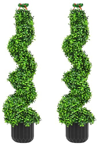 Set of 2 Decorative Artificial Plants,3ft Realistic Boxwood Spiral Topiary Trees for Outdoor & Indoor, All-Weather Fake Plant for Garden, Patio, Porch