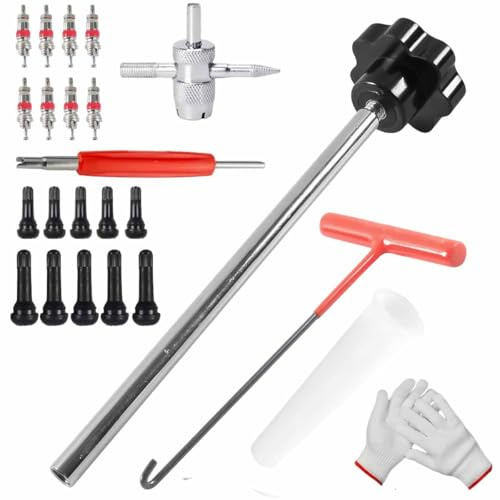Wuhmhm 24 Stück Reifenventil Werkzeug Set, Reifenventil Abzieher Werkzeug, Ventilentferner & Reparatur Kit, für Ventilkern-Reparatur & Reifenventilentfernung, für Auto, LKW, Motorrad
