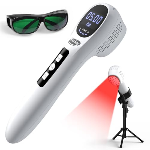 Morfone Rotlicht Handgerät, 5x808nm + 12x650nm, 3600mAh Tragbar Infrarotlampe, 4 Modi Rotlichtlampe zur Muskel, Ganzkörper & Gesicht für Menschen Haustiere, Mit Schutzbrille & Ständer, Weiß