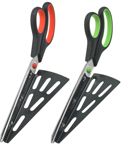 SMASOLO 2 Pezzi Forbici Pizza Acciaio Inox Sharp con Pala Rimovibile Tagliapizza Multifunzione Antiadesivo per Cucina Lama Affilata per Pane Erbe e Formaggi Impugnatura Confortevole e