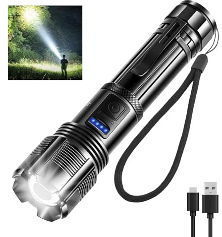 JTVCVQOF Rechargeable Tactical Flashlight: Ultra Bright High-Lumen LED Beam with USB-C Charging, Heavy Duty Mid-Size Torch for Home Power Outage, Car Emergency & Outdoor Adventure