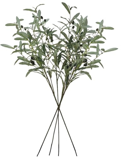 SNAIL GARDEN 4 Pack Faux Olive Branches with Flocked Realistic Leaves, 105 Long Artificial Greenery Stems, 216 Leaves Green Olive Branch Stems, Olive Branches for Vases Home Wedding Decor