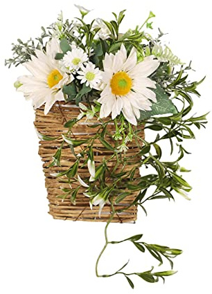 HGZLQKD Flower Basket Wreath Spring Summer Wreath Greenery Leaves Beautiful Wreath for Porch Indoor Outdoor Decoration Backdrop Festival, White