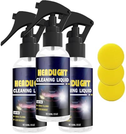 Agente de limpieza y restauración de faros de automóvil, kit de líquido de restauración de faros de automóvil, revestimiento hidrofóbico mejorado que restaura el color amarillento (3pcs)