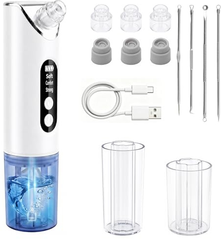 KASURE Electric Blackhead Remover, Wet Suction Pore Vacuum with Water Circulation, 3 Suction Modes, Blue Light, 6 Replaceable Heads, Rechargeable Facial Pore Cleaner for Nose and T-Zone