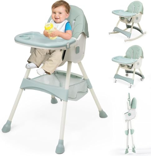 Hochstuhl Baby 5 in 1 Kinderhochstuhl,Zusammenklappbarer Kinderhochstuhl, Höhenverstellbar, Abnehmbares Tablett, 5-Punkt-Sicherheitsgurt,Mitwachsend Hochstuhl,Geeignet für Babys ab 6 Monaten