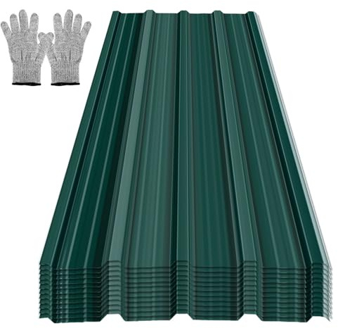Jayseuw Lot de 12 tôles profilées trapézoïdales, plaques de toiture ondulées pour toit 129x46 cm 7 m² en tôle d'acier métallique pour carport, abris de jardin, vert