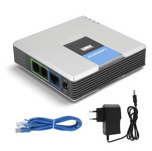 Sorandy Adattatore per Telefono Internet VoIP per PAP2T, SIP V2 RJ45 RJ11 a 2 Porte, Supporta Fax e G711 G726 G729 G723.1, per la Configurazione del Router (Spina europea)