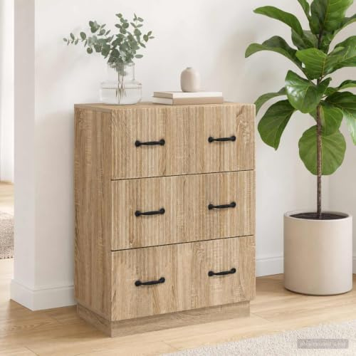 Ziaphsol Förvaringsskåp Sonoma-ek 66 x 34,5 x 87 cm, trämaterial med 3 lådor, låsbara dörrar, mångsidigt för vardagsrum, kontor, sovrum, hall, kök, källare, arrangör