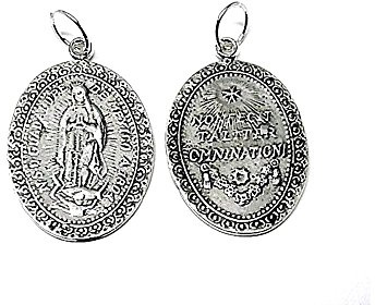 Inmaculada Romero IR Silber Medaille Anhänger 925m Act Jungfrau von Guadalupe in Mexiko 30 mm. Unisex oval glatt geschnitzt