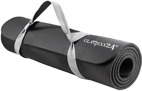 Glamexx24 Gymnastikmatte Fitnessmatte Premium Yogamatte, rutschfest und dick extra Größen, inkl. Tragegurt, Übungsposter, hautfreundlich und phthalatfrei, ideal für Pilates, Gymnastik und Yoga