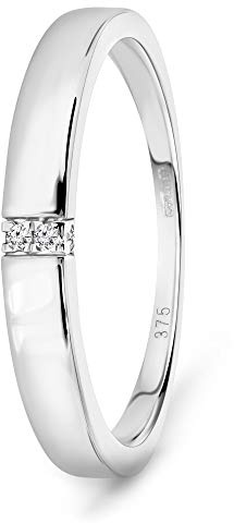 MIORE Verlobungsring Damen aus 9 Karat Weißgold (375) mit 0.02 Ct Diamanten in Spannfassung, Verlobungsring mit 4 natürlichen Brillanten, Echtgold allergenfrei & handgefertigt (Gr.48-60)