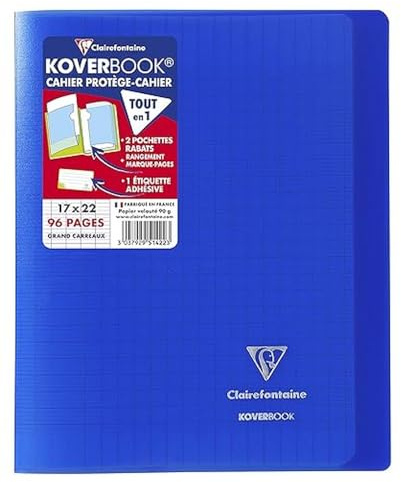 Clairefontaine 951422C Un quaderno a punto metallico Koverbook Blu Marino - 17x22 cm - 96 pagine a quadretti grandi - Carta Bianca 90g - copertina in polipropilene
