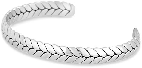 Akitsune Laurea Armreif | Lorbeerkranz Römisch Antik Armschmuck Frauen Herren Edelstahl Armband Cuff - Silber 57mm