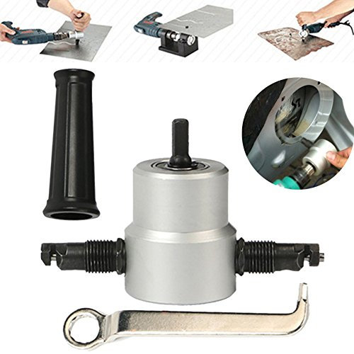 Double Head Nibble Metal Cutting Sheet Nibbler Saw Cutter 360 Degree Adjustable Drill Attachment Power Tool Kit
