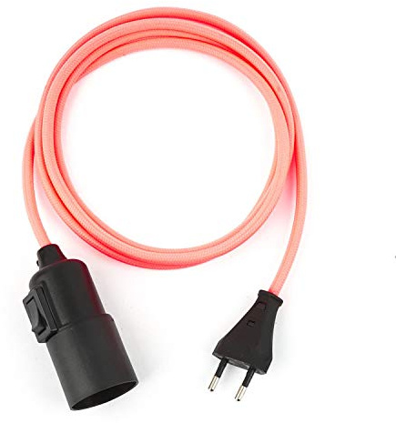 1.8m Plug-In Lampe FUCHSIA-PINK, Textilkabel mit Lampenfassung aus Thermoplast (Glattmantel) mit Schalter und Eurostecker