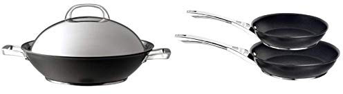 Circulon Infinite Hard Anodised Covered Stirfry Wok, 36 cm & Infinite Hard Anodised 24/30 cm Frying Pan Twin Pack Set, 2-Piece - Black