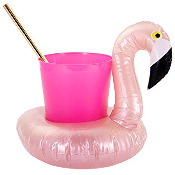 Oblique Unique® Aufblasbarer Getränkehalter Trinkhalter Flamingo Einhorn Donut Fußball Palme - wählbar - Cup Holder Mini Pool (Flamingo Rosegold)