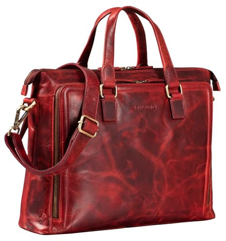 STILORD 'Claire' Businesstasche Damen Leder 15 Zoll Laptoptasche DIN A4 Aktentasche Umhängetasche und Handtasche Büro, Farbe:kara - rot