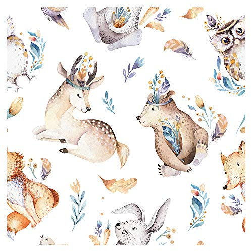 murando Vlies Tapete Deko Panel Fototapete Wanddeko Kinderzimmer 10 m Tapetenrolle Mustertapete Wandtapete modern design Dekoration - Tiere Hirsch Vogel Hase Eule Blumen