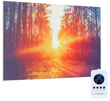 Klarstein Stufa Elettrica Infrarossi Basso Consumo, Pannello Radiante Infrarossi 580 Watt con Telecomando e Timer, Pannelli a Riscaldamento, Pannello per Riscaldamento Senza CO2