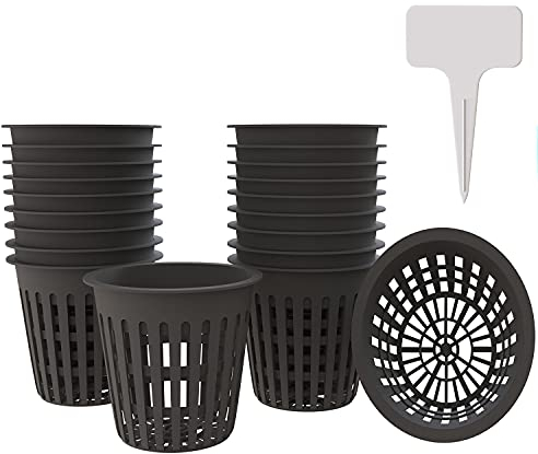 AQSXO 10,2 cm große Kunststoff-Tassen, Blumentöpfe, Pflanzenbehälter, für Hydrokultur, Aquaponik, Orchideen, 10 Stück, schwarz, mit 20 Garten-Etiketten.
