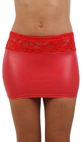 MISS NOIR Mini jupe sexy en PVC effet mouillé pour femme (S-3XL) - Jupe courte - Pour fête, clubwear, Rouge (20127-rd), M