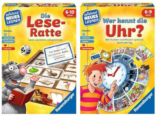 Ravensburger 24956 - Die Lese-Ratte & Wer kennt die Uhr? - Lernspiele für Kinder ab 6 Jahren