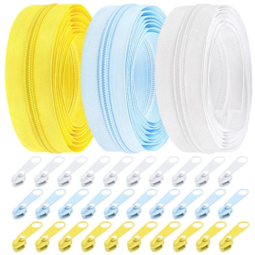 DOITEM 5 mm Reißverschluss 15 Meter Nylon Endlosreißverschluss Set mit Schieber und Zipper für Röcke, Rucksack, Heimtextilien (Helles Mintgrün Helles Milchweiß Hellgelb)