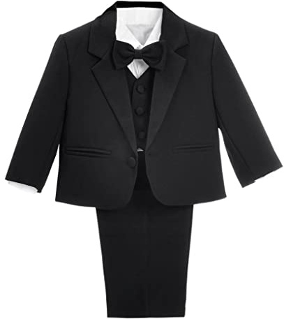 Dressy Daisy Toddler Boy' 5 Pcs Set Formal Tuxedo Suits No Tail Wedding Christening Outfits Size 3T to 4T Black, 057