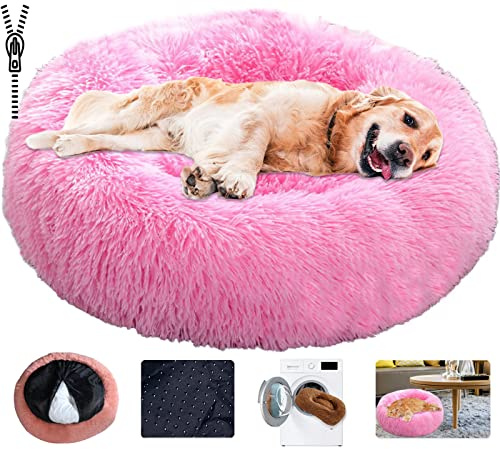 Hundebett Rund Hundesofa Beruhigende Flauschig,Plüsch Weich Donut Nest Hundekissen Katzenbett Waschbar Warm,mit Reißverschluss,Leicht zu Zerlegen,17 Farben- Pink||40cm/15.7in