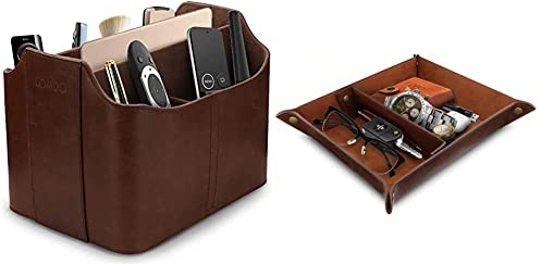 Londo Leder Fernbedienung Organizer und Halter mit Tablet Fach, Fernbedienungshalter - Multifunktion Aufbewahrung & Leder Taschenleerer - Vide Poche - Ledertablett Organizer