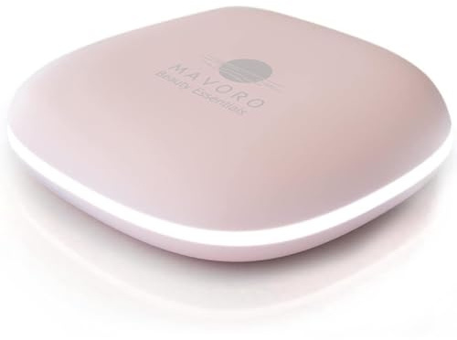 Miroir de Maquillage de Voyage Éclairé par LED, Rechargeable, Amplification 1X/10X - LED Lumière Diurne, Miroir de Poche Ou de Sac à Main, Petit Miroir de Voyage, Capteur Tactile, USB (Rose Céleste)