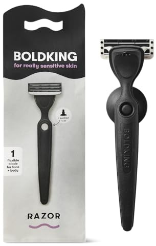 Boldking Rasierer Herren Extra Sensitive - Nassrasierer Herren mit Klingen - Herrenrasierer für besonders empfindliche Haut - mit Saugnapf zur Befestigung an der Wand