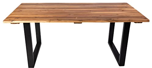 SAM Outdoor-Baumkantentisch Avila 180x90 cm Akazie geölt, U-Gestell | massiv, echte Baumkante, U-Metallgestell Schwarz, Esstisch für Garten & Terrasse, viergeteilte Platte 26 mm