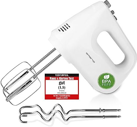 EMERIO Batidora de Mano Eléctrica Con 250 Vatios, 6 Velocidades y Botón Turbo, Batidor Extralargo + Gancho Amasador de Acero Inoxidable Sin BPA HM-124178