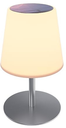 GGII Solar Tischlampe Outdoor Dimmbar LED Akku Outdoor Tischleuchte, USB und Solar Aufladbar, IP44 Wasserdicht Tischleuchten, Kabellose Tischlampe, Solar Lampe for Außen Garten Restaurant. (Silber)