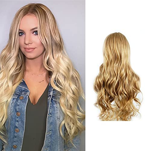 Gewellte Blonde Perücken für Frauen, Lange Lockige Frauen Halloween Party Cosplay Kostüm tägliche Perücke, Mittelscheitel, Mattblonde, Gewellte, Synthetische Perücke | Hochtemperatur-Synthetikhaar, atmungsaktives Innennetz, ideal für Cosplay, Partys, und den Alltag