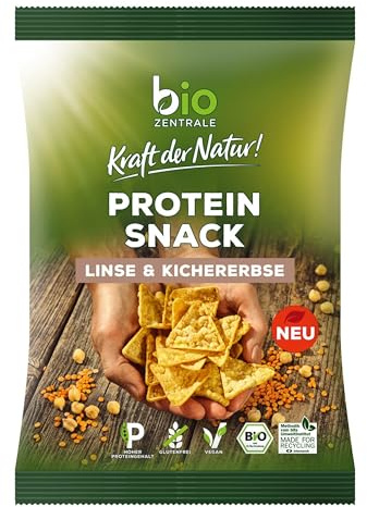 biozentrale Protein Snack Linse & Kichererbse, 8 x 50 g (8er Pack), 26g Protein/100g, vegan & glutenfrei, über 70% Hülsenfrüchte, nicht frittiert, lecker mit unseren Aufstrichen