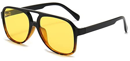 YUELUQU Polarisierte Sonnenbrille Damen Herren Retro 70er Jahre Vintage Eckig Kunststoff Trendy Damen Herren Sonnenbrillen (SchwarzLeopard-gelb)