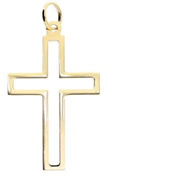 forme di Lucchetta - 14k Gelbgold gerahmter Kreuz-Anhänger - ohne Kette für Taufe, Erstkommunion, Firmung, Goldanhänger Damen Herren 585 Echtgold | für Ketten (bis zu 4 mm) - hergestellt in Italien