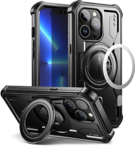 Dexnor Kompatibel mit iPhone 13 Pro Hülle[Eingebauter Displayschutz und Kickstand], Heavy Duty Military Grade Schutz Stoßfeste Schutzhülle Kompatibel mit iPhone 13 Pro - Schwarz